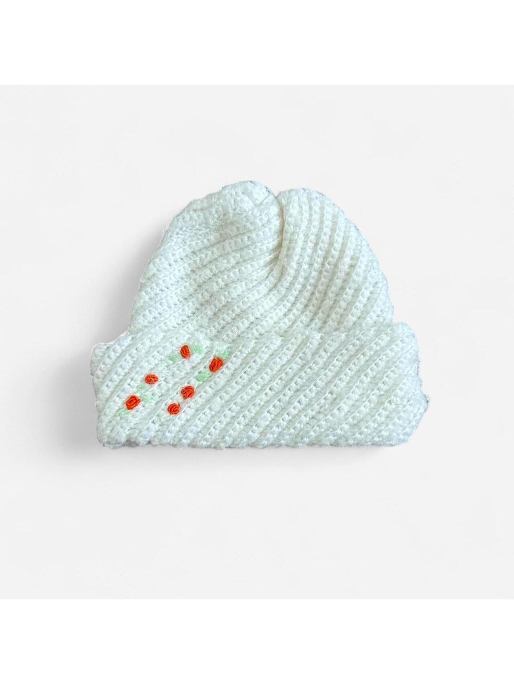 Vintage Crochet Beanie Floral Coquette Bogo Whimsy Winter